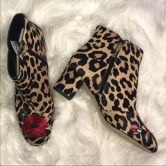 Kate Spade Floral Leopard Cow Hair Ankle Boots NEW - Picture 2 of 7